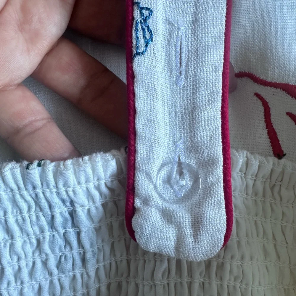 Caroline Constas Embroidered Linen Romper - Mediterranean Food Print - Size M. - Picture 10 of 17